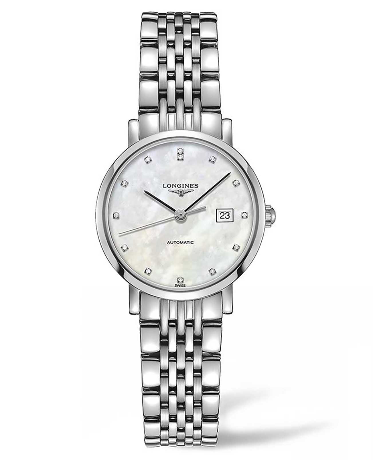 Longines Longines Elegant Collection L4.310.4.87.6  L43104876 механические женские часы перламутровый циферблат, браслет нержавеющая сталь — вид спереди